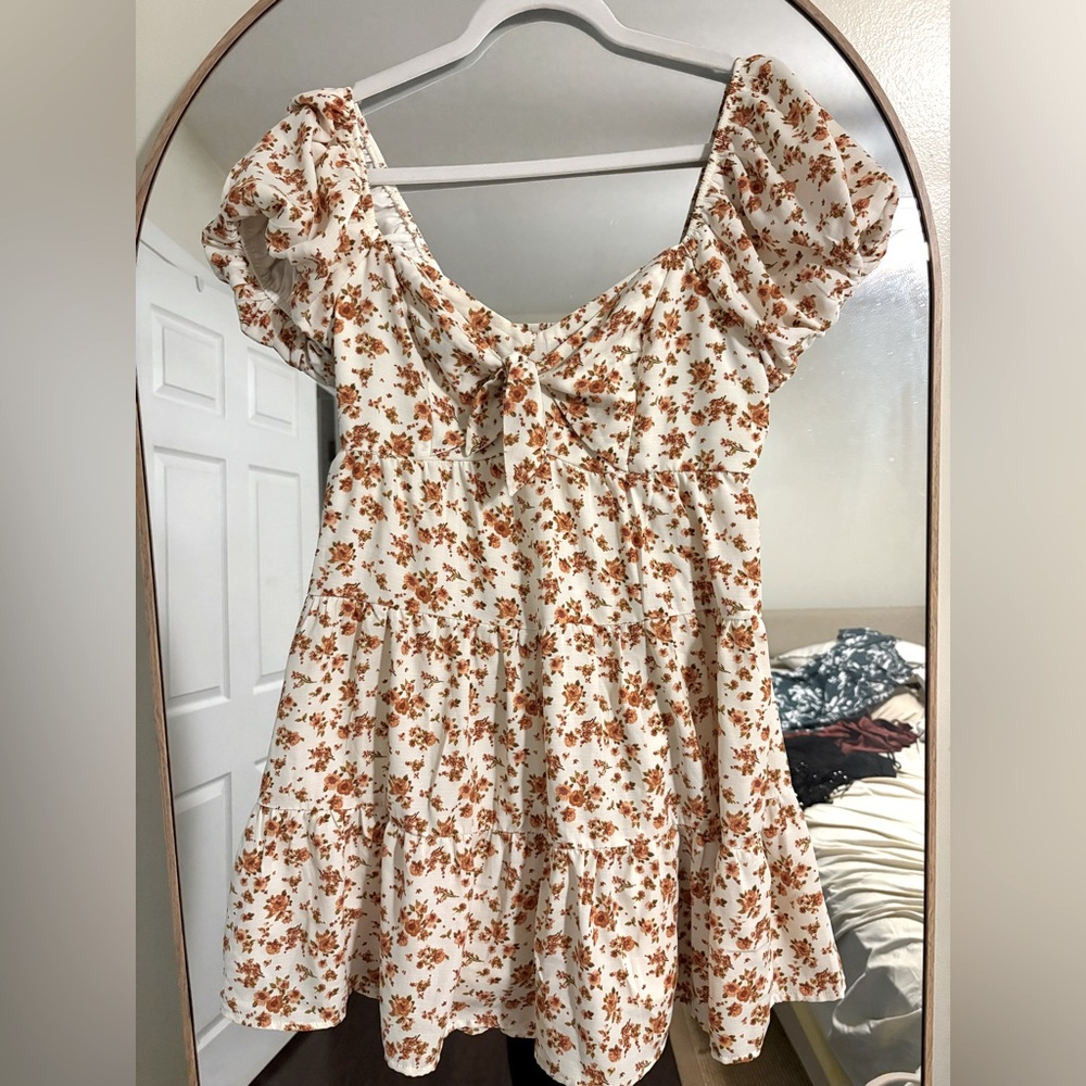 Trixxi White, orange flowered A-line mini dress